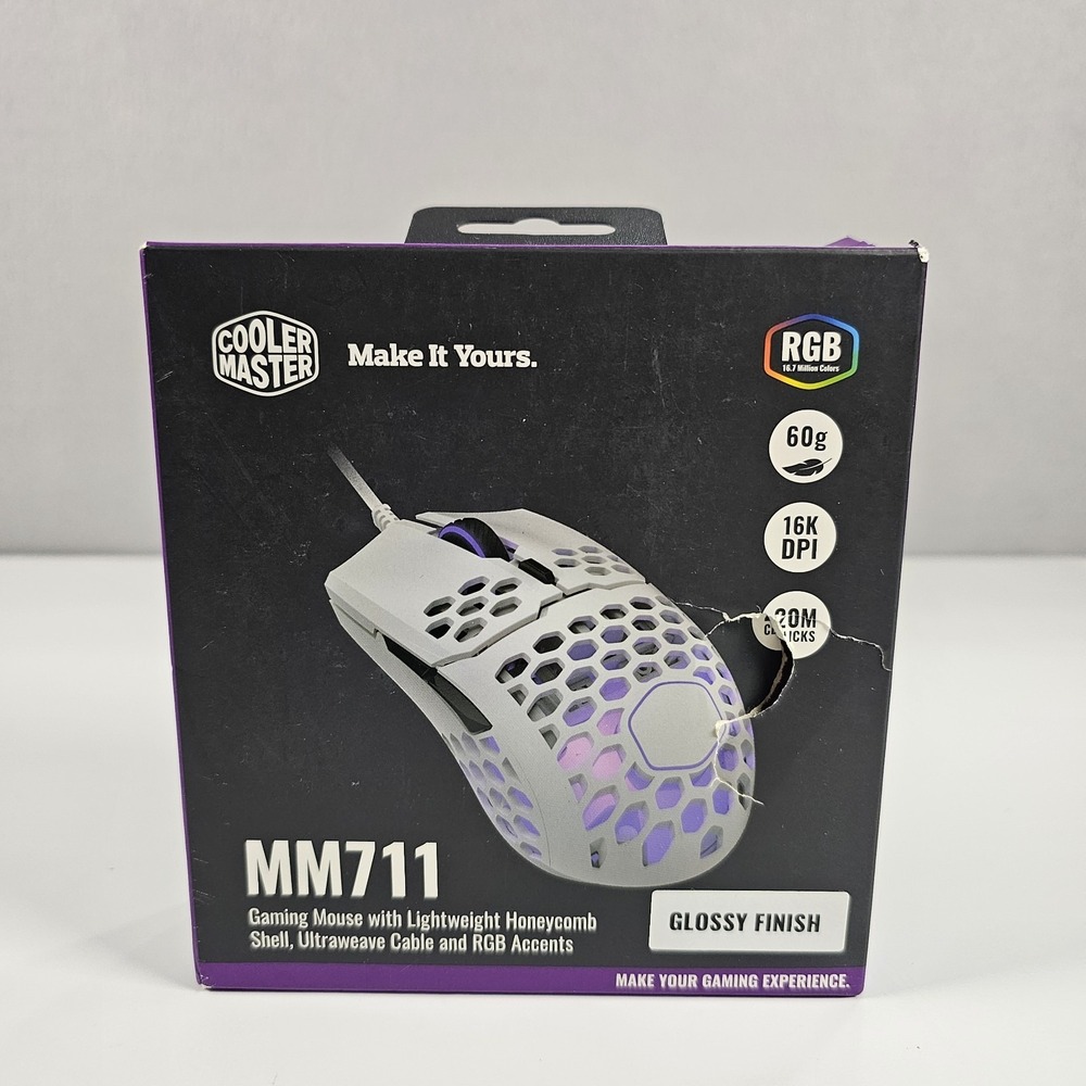 Cooler Master MM711 Matte White Mouse Gaming-Grade Sensor RGB Scroll Wheel